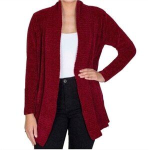 Seven 7 Size Small Open Front Super Soft Fuzzy Comfy Chunky Cardigan Burgundy